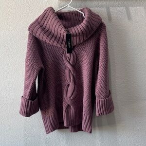 Talbots Mauve cable knit cowl neck pullover sweater acrylic wool alpaca size S